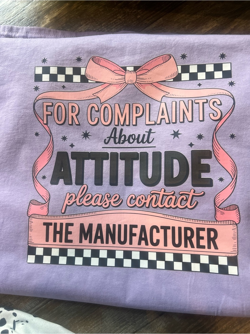 Gildan Lavender Kids Tee with Pink Graphic Ribbon & Black Text